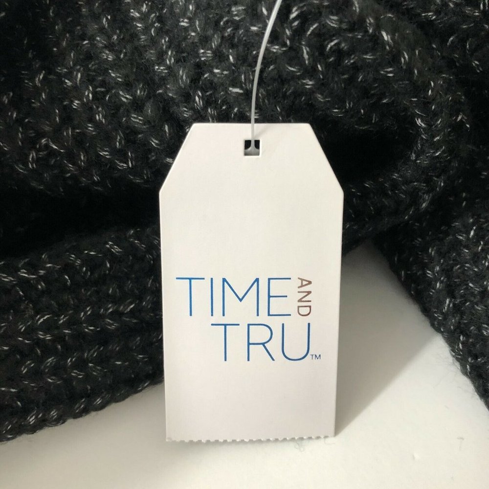 Time & Tru Womens Cowl Neck Sweater Black Heathered Longline Relaxed Fit Casual - Picture 7 of 12